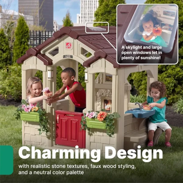 Charming Cottage Kids Playhouse, Indoor/Outdoor Playset, Interactive Play with Sounds, Made of Durable Plastic - Image 2