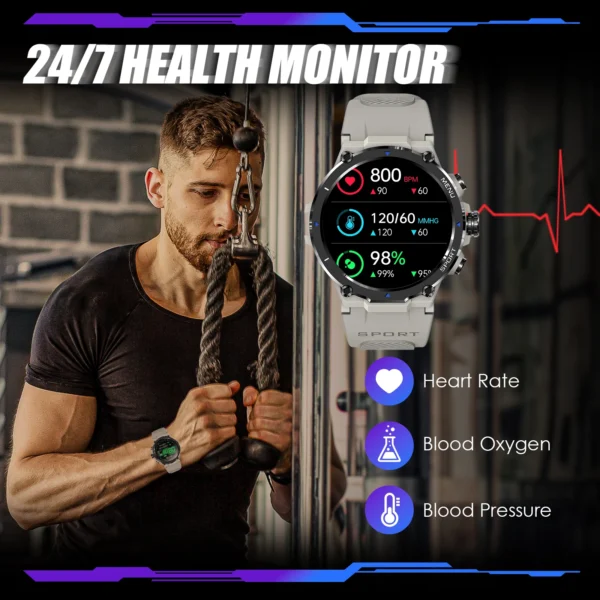 Military Smart Watch for Men 1.32’’ HD Rugged Fitness Tracker with Heart Rate Sleep Monitor Pedometer - Image 4