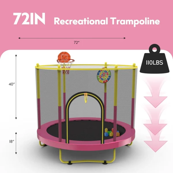 6 FT Indoor & Outdoor Small Toddler Trampoline with Basketball Hoop & Dart Board for Ages 1-8, Birthday Gifts for Boys & Girls, - Image 3