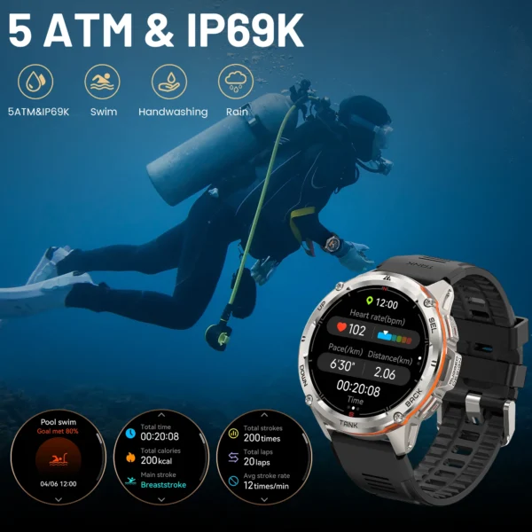 TANK T3 Ultra GPS Smart Watch For Men Compass Altimeter Stainless Steel Shell 5ATM IP69K Waterproof AMOLED - Image 4