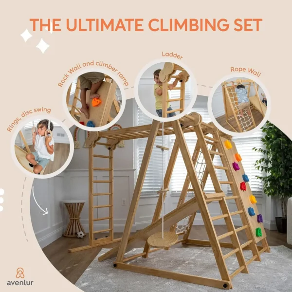 8-in-1 Indoor Foldable Playset for Kids - with Slide, Climbing Wall, Monkey Bars, Swing - Image 5