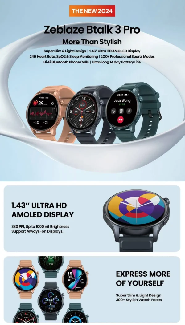 Btalk 3 Pro AMOLED Display Smart Watch Make/Receive Phone Calls Health and Fitness Tracking 100+ Sports Modes - Image 7