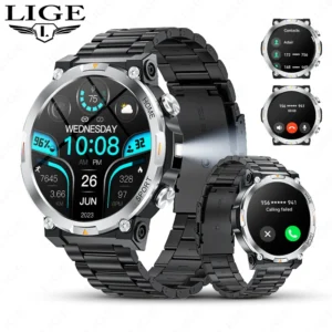 1.43 Inch AMOLED Screen Men Watch Health Monitoring Sports LED Flashlight Bluetooth Call