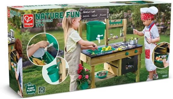 Outdoor Kitchen | Mud Kitchen Wooden Toy Playset With Accessories, for Children Ages 3+ Years - Image 2