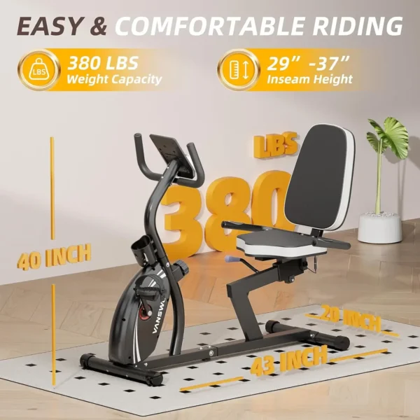 Recumbent Exercise Bike for Adults Seniors - Recumbent Bikes for Home with Magnetic Resistance, Bluetooth and App Connect - Image 4