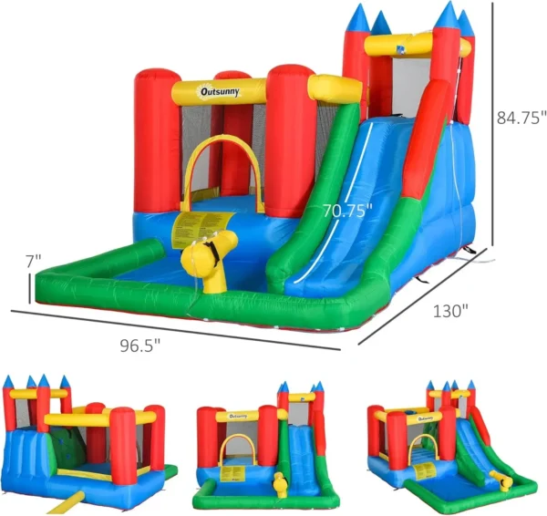 6-in-1 Kids Bounce House Inflatable Water Slide with Pool Water Cannon Climbing Wall Inflator Included Jumping Castle Kids - Image 5