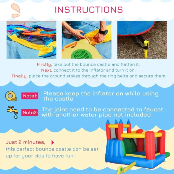 6-in-1 Kids Bounce House Inflatable Water Slide with Pool Water Cannon Climbing Wall Inflator Included Jumping Castle Kids - Image 4