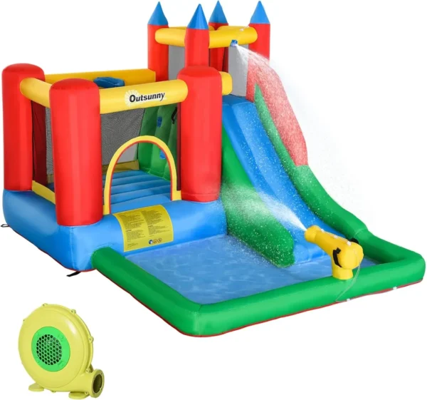 6-in-1 Kids Bounce House Inflatable Water Slide with Pool Water Cannon Climbing Wall Inflator Included Jumping Castle Kids