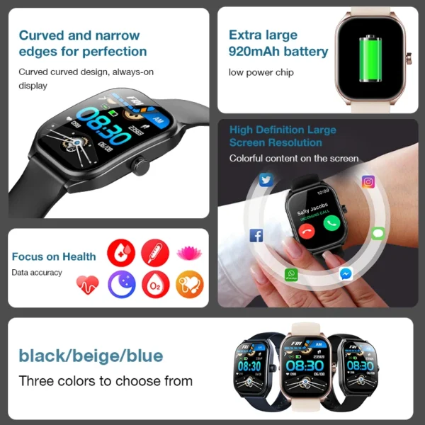 2.01" Curved Screen Smartwatch Call Sports Waterproof Wrist Bracelet - Image 3