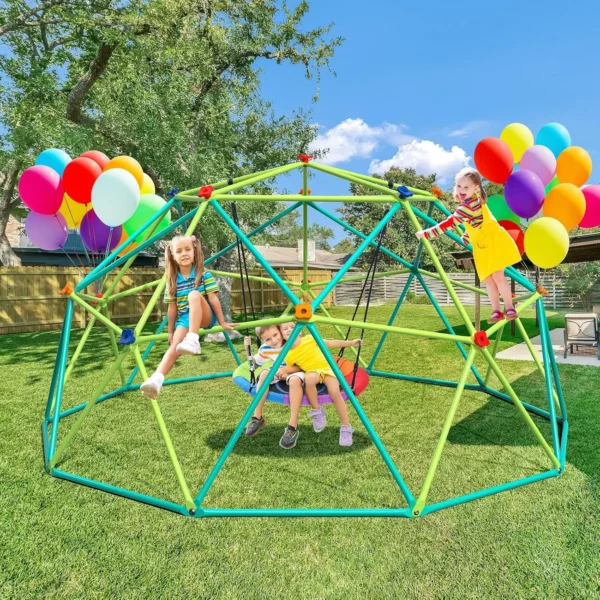 10 ft Climbing Dome Swing Set with Saucer Swing, Jungle Gym for Kids Outdoor Backyard, Supports 800lbs - Image 6