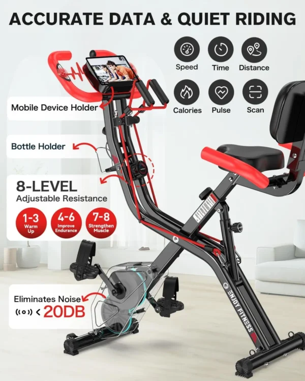 Folding Exercise Bike, Foldable Fitness Stationary Bike Machine, Upright Indoor Cycling Bike, Magnetic X-Bike with 8-Level Adjus - Image 4