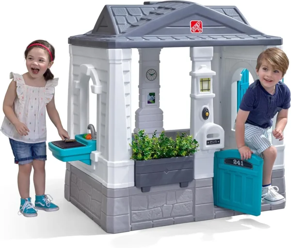 Neat & Tidy Cottage Kids Playhouse, Indoor/Outdoor Playset, Interactive Play With Sounds, Made Of Durable Plastic