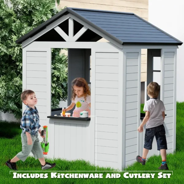 Outdoor Kids Playhouse, Toddler Playhouse Wooden Playhouse for Kids Ages 3-10, with Sink, Stove,Flower Pot Holders,Phone,Kitchen - Image 6