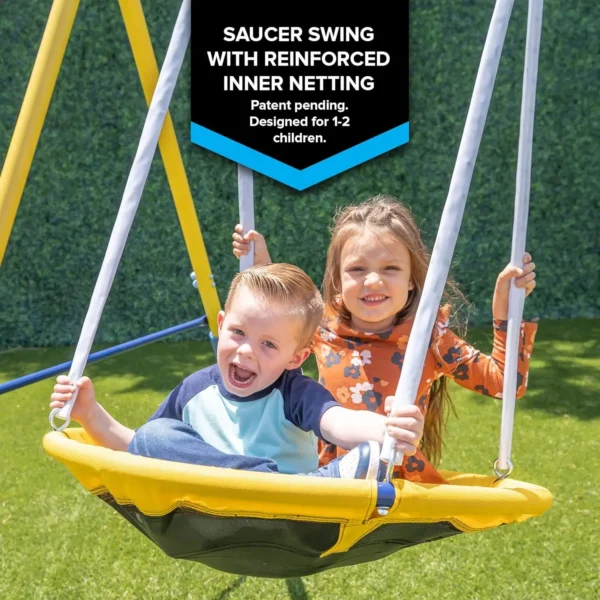 Starlight Metal Swing Set with LED Swings, Saucer Swing and 5ft Slide - Image 3