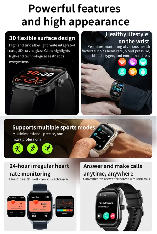 2.01" Curved Screen Smartwatch Call Sports Waterproof Wrist Bracelet - Image 7