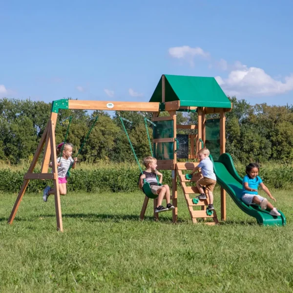 Backyard Discovery Wooden Swing Set, Made for Small Yards and Younger Children, Two Belt Swings - Image 3