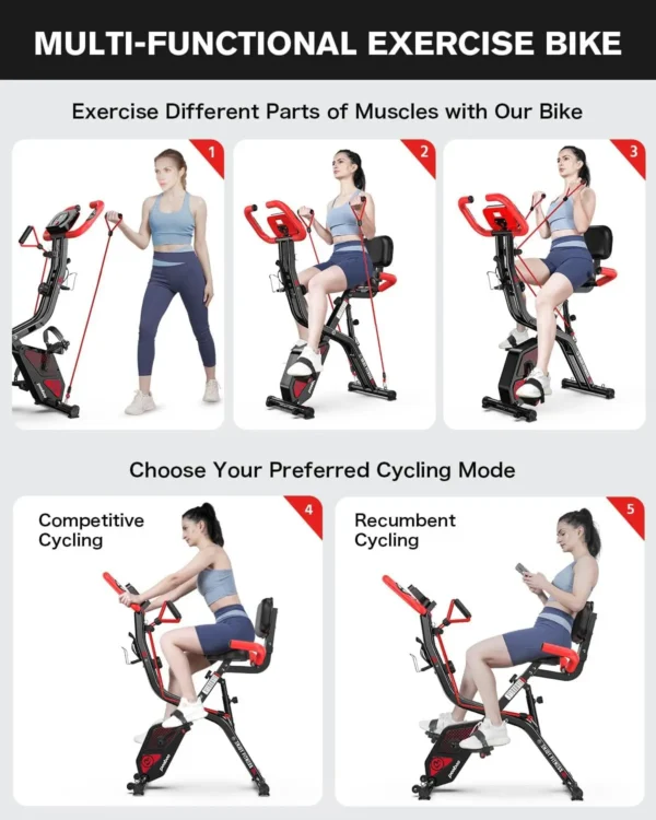 Folding Exercise Bike, Foldable Fitness Stationary Bike Machine, Upright Indoor Cycling Bike, Magnetic X-Bike with 8-Level Adjus - Image 3