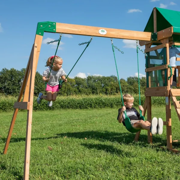 Backyard Discovery Wooden Swing Set, Made for Small Yards and Younger Children, Two Belt Swings - Image 5