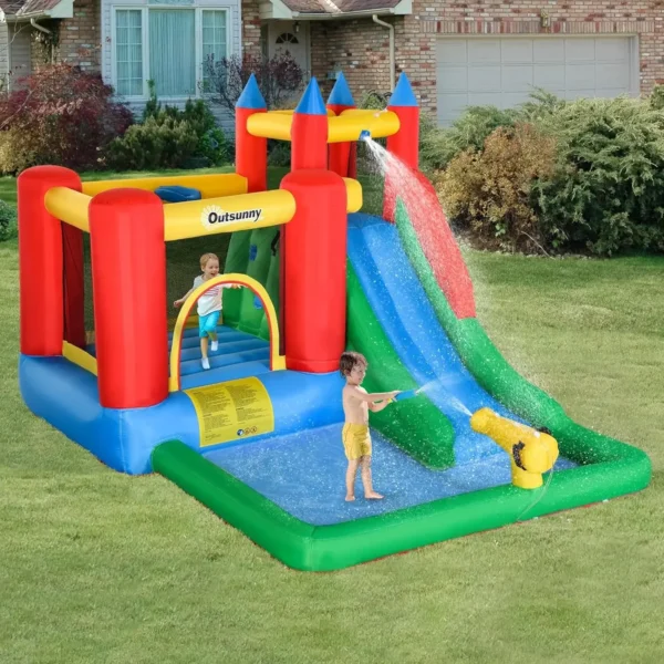 6-in-1 Kids Bounce House Inflatable Water Slide with Pool Water Cannon Climbing Wall Inflator Included Jumping Castle Kids - Image 2