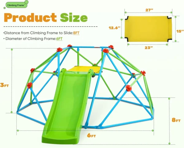 Climbing Dome with Slide, 8FT Jungle Gym Monkey Bar for Backyard Max load 440Lbs, Outdoor Climbing frame Toys for Toddlers - Image 3