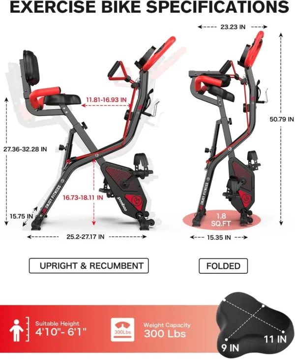 Folding Exercise Bike, Foldable Fitness Stationary Bike Machine, Upright Indoor Cycling Bike, Magnetic X-Bike with 8-Level Adjus - Image 5