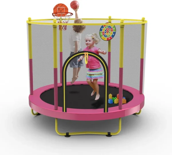 6 FT Indoor & Outdoor Small Toddler Trampoline with Basketball Hoop & Dart Board for Ages 1-8, Birthday Gifts for Boys & Girls, - Image 2