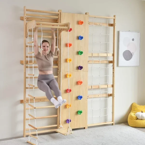 Walnut 9-in-1 Swedish Ladder Wall Gym Set - Image 3