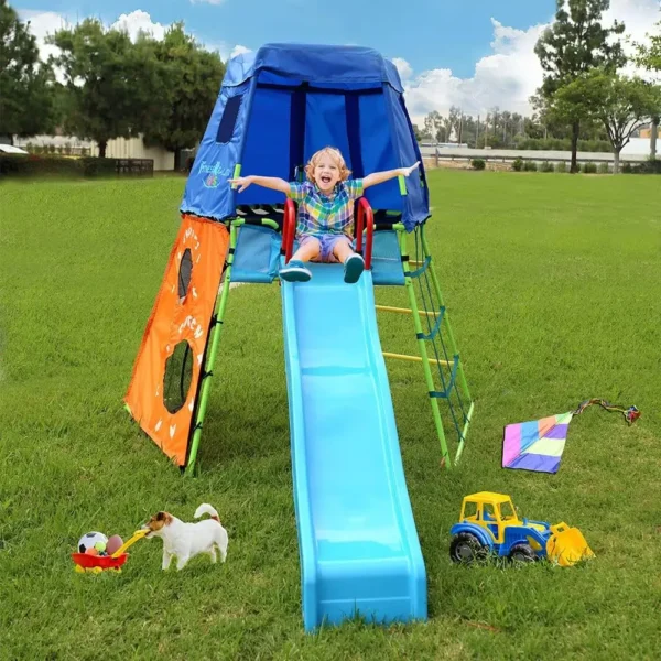 Adventure Climbing Fort with Platform, Playground Slide and Play Tent, Outdoor Jungle Gym for Backyard, Kids Ages 3-10 - Image 2