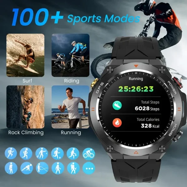 Built-in GPS Smart Watch Bluetooth Call 1ATM Waterproof Military Sports Fitness Tracker - Image 3