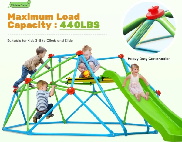 Climbing Dome with Slide, 8FT Jungle Gym Monkey Bar for Backyard Max load 440Lbs, Outdoor Climbing frame Toys for Toddlers - Image 2