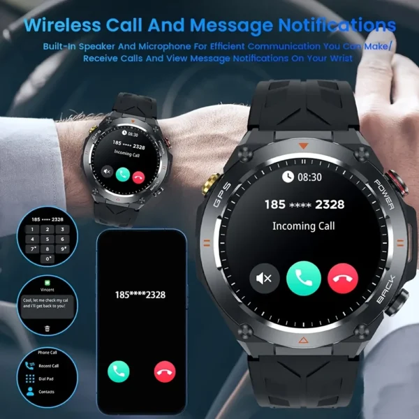 Built-in GPS Smart Watch Bluetooth Call 1ATM Waterproof Military Sports Fitness Tracker - Image 2