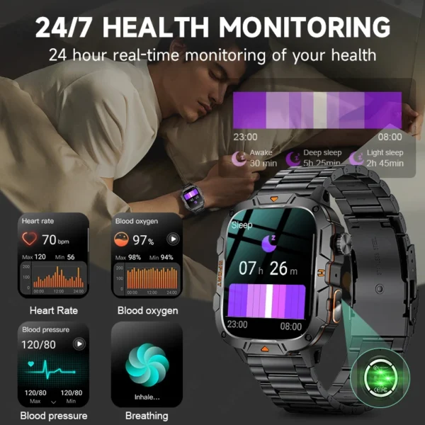 1.96" HD Screen Smart Watch With LED UV Flashlight 420mAh Large Battery Health Monitor voice assistant - Image 5