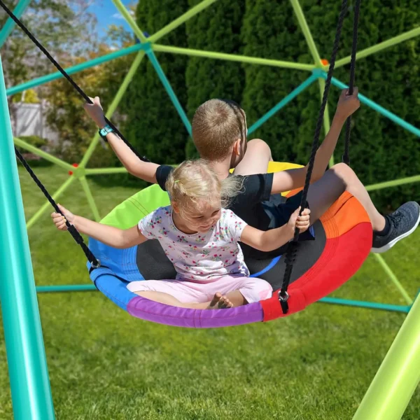 10 ft Climbing Dome Swing Set with Saucer Swing, Jungle Gym for Kids Outdoor Backyard, Supports 800lbs - Image 2