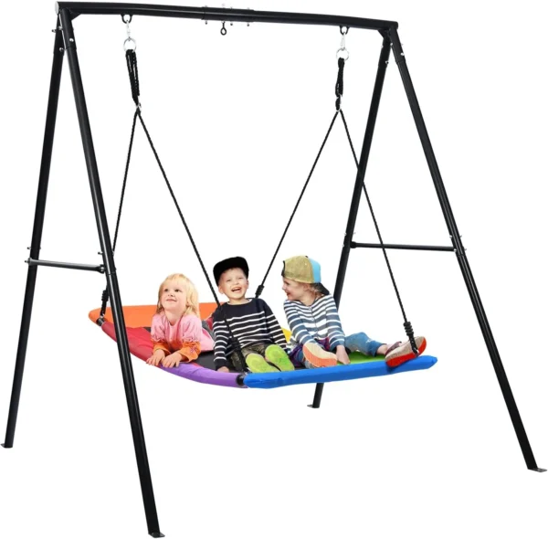 Swing Sets for Backyard, 440lbs Heavy Duty A-Frame Metal Swing Stand with 60" Large Platform Swing for Outdoor Playground Park