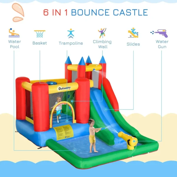 6-in-1 Kids Bounce House Inflatable Water Slide with Pool Water Cannon Climbing Wall Inflator Included Jumping Castle Kids - Image 3