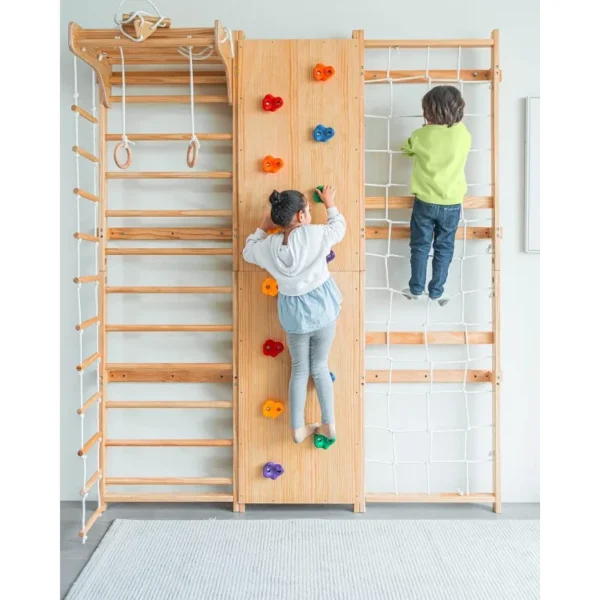 Walnut 9-in-1 Swedish Ladder Wall Gym Set