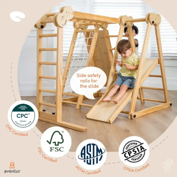 8-in-1 Indoor Foldable Playset for Kids - with Slide, Climbing Wall, Monkey Bars, Swing - Image 6