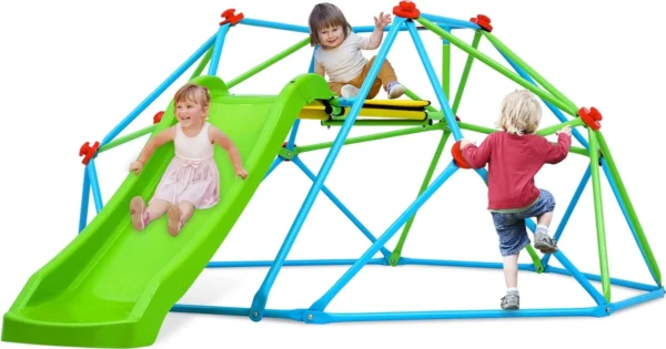 Climbing Dome with Slide, 8FT Jungle Gym Monkey Bar for Backyard Max load 440Lbs, Outdoor Climbing frame Toys for Toddlers