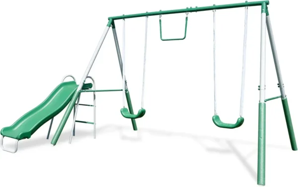 My First Metal Outdoor Kids Swing Set with Slide, Green/White - Image 6